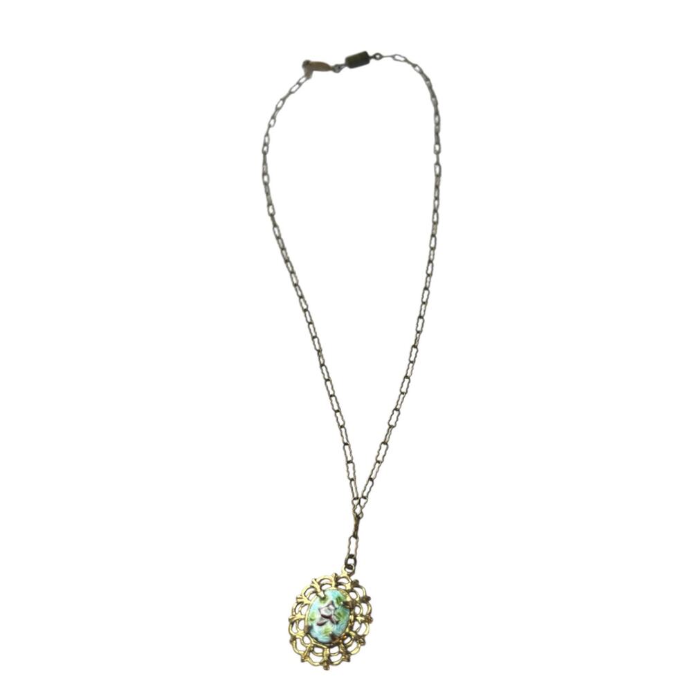 1928 Jewelry Co Lavalier Necklace Enamel Floral Filigree Vintage Dainty